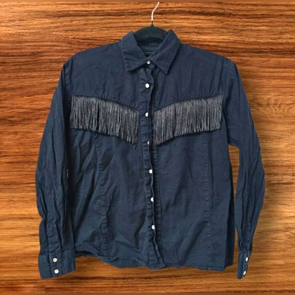 Cumberland Outfitters Tops - Vintage Cumberland Outfitters Western Black Fringe Tassle Longsleeve Pearl Snap